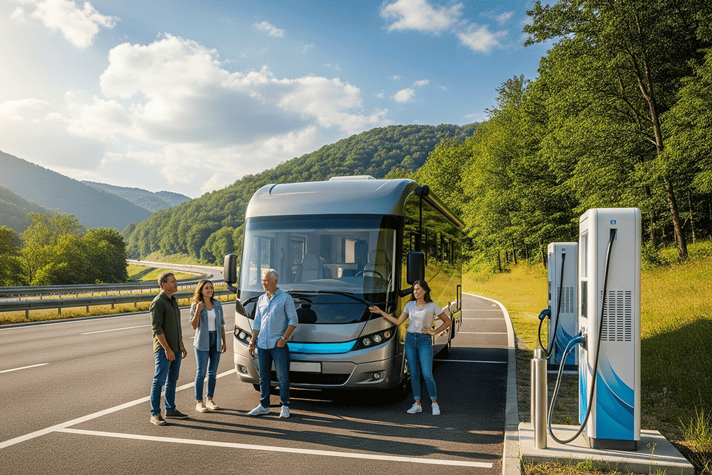 E-Wohnmobil an Ladesäule E-WoMo an Ladesäule