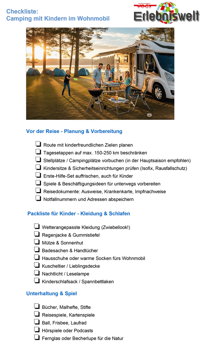 Camping Checkliste für den Urlaub mit Kindern. Checkliste ©Volker Ammann