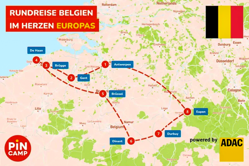 Rundreise durch Belgien. Illustration: ©Pincamp Rundreise durch Belgien. Illustration: ©Pincamp